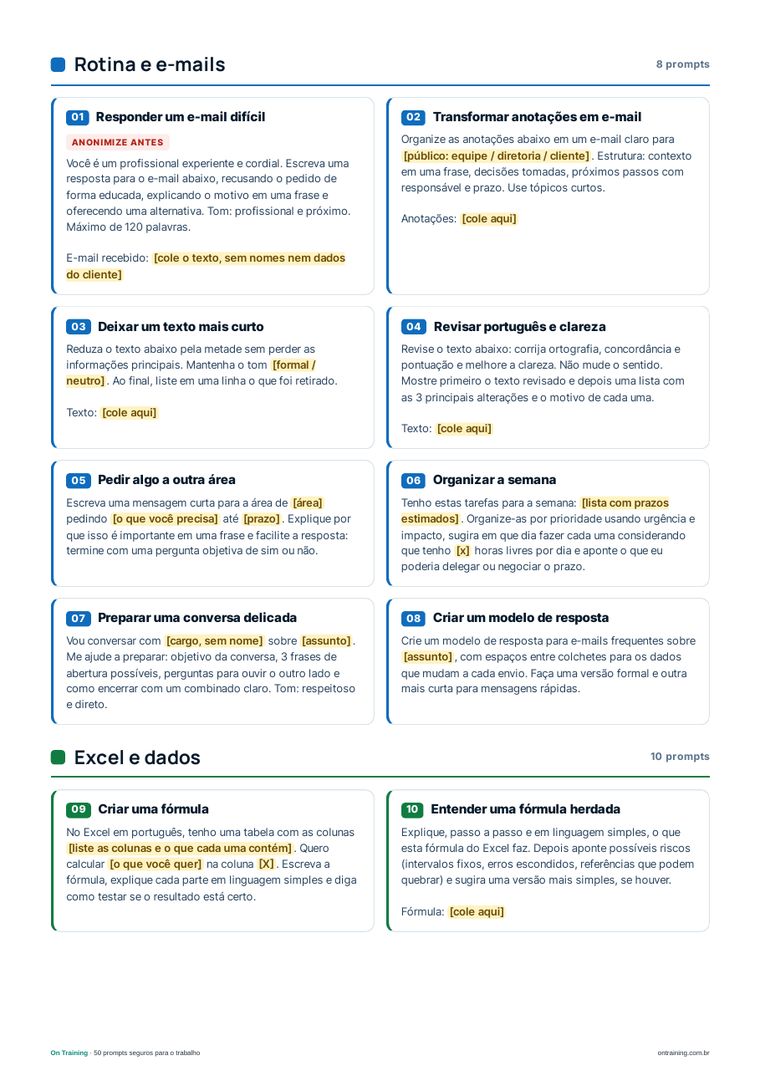 Página 3: prompts de rotina e e-mails
